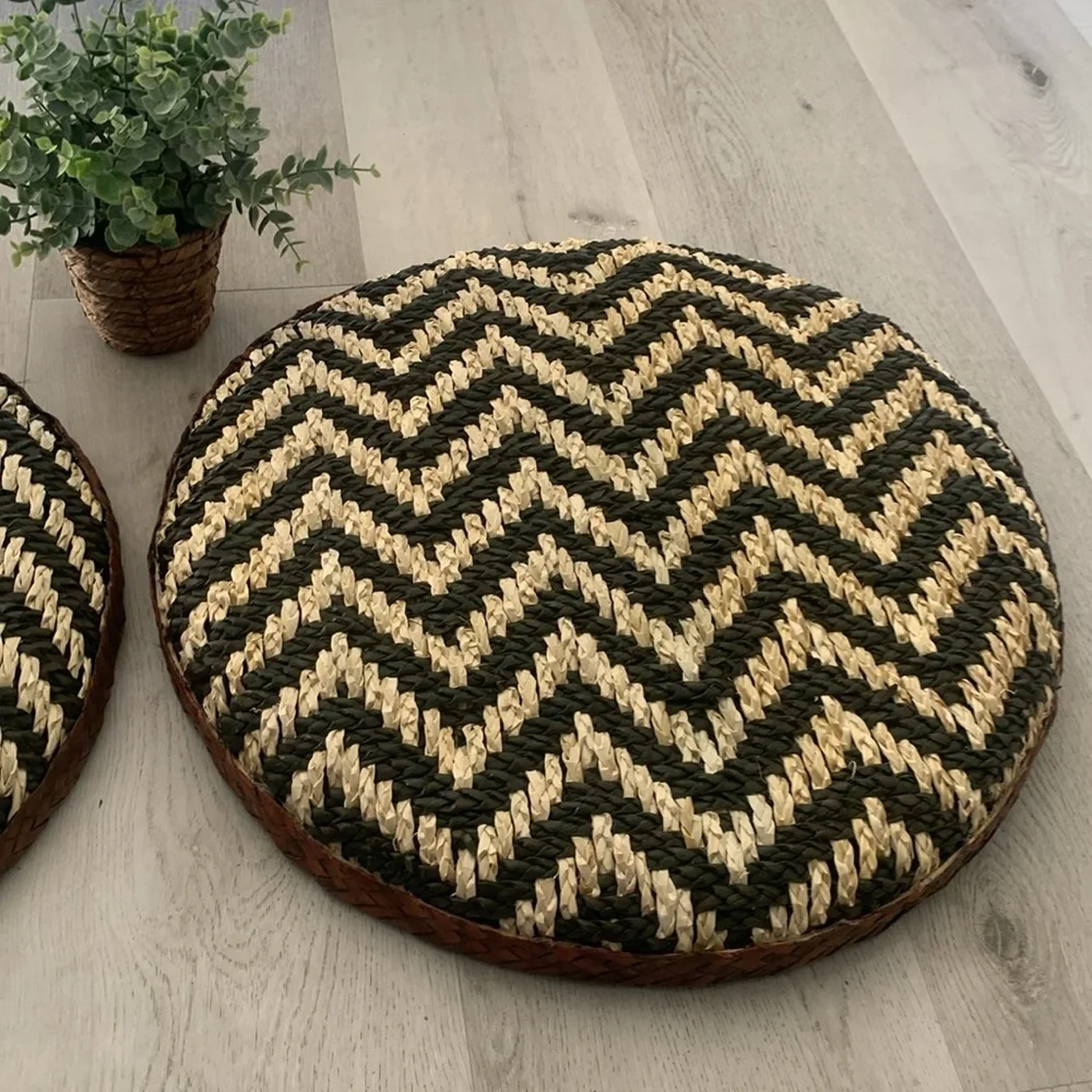 Woven‎ zigzag chevron Set of 2 larger round baskets wallDecor two tones boho art